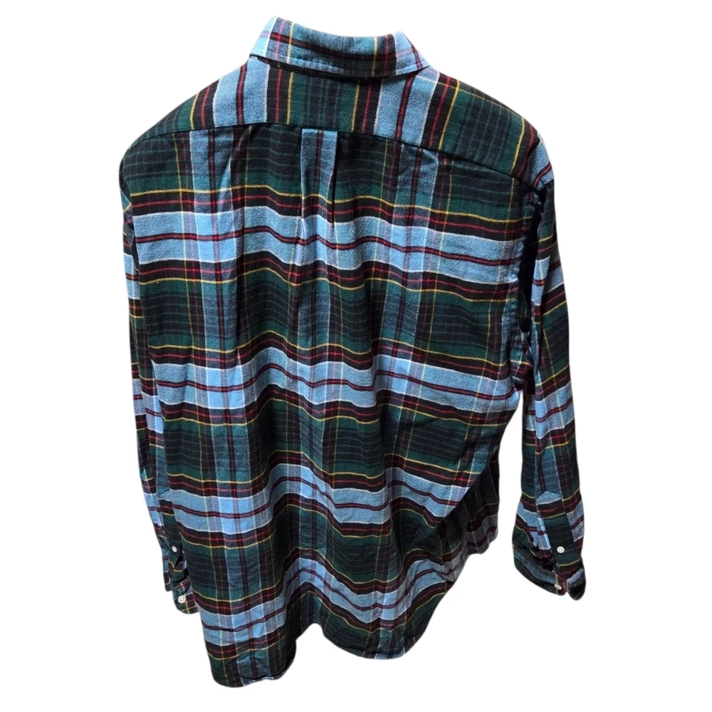 Polo Ralph Lauren Blake Plaid Flannel Cotton Button Blue Green Shirt Size XL